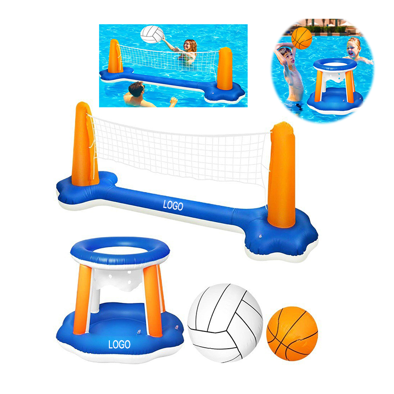 Inflatable Pool Float Toy W/ Volleyball Basketball Hoops Set